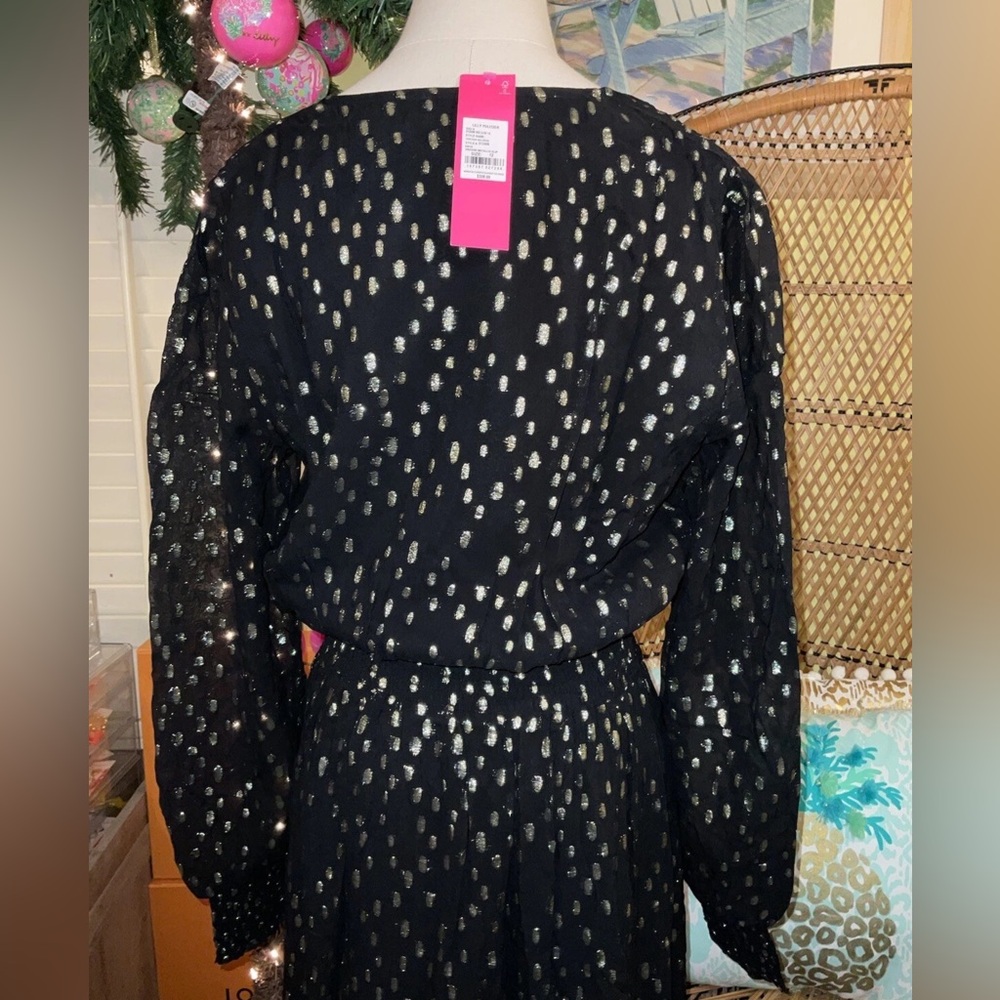 Lilly Pulitzer NWT Cristiana Midi Dress Onyx Metallic Clip $328 Size 6,8,12 - Picture 14 of 14